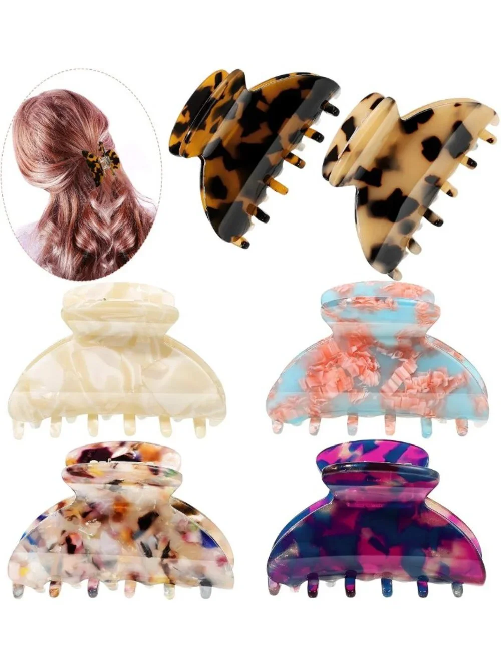 Colorful Medium Hair Claw Clips for Thin Hair | Tortoise Shell Jaw Design